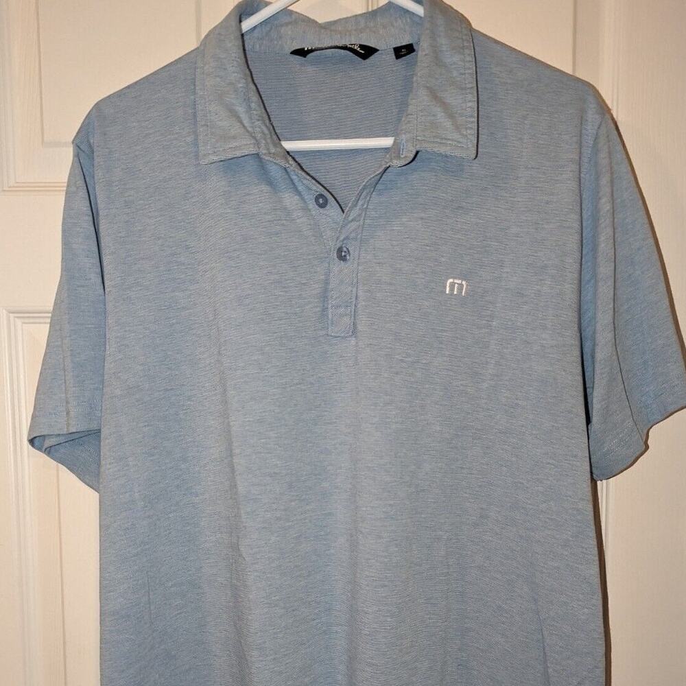 Travis Mathew Polo Shirt Mens XL Light Blue Stripe Pima Cotton Golf Dad